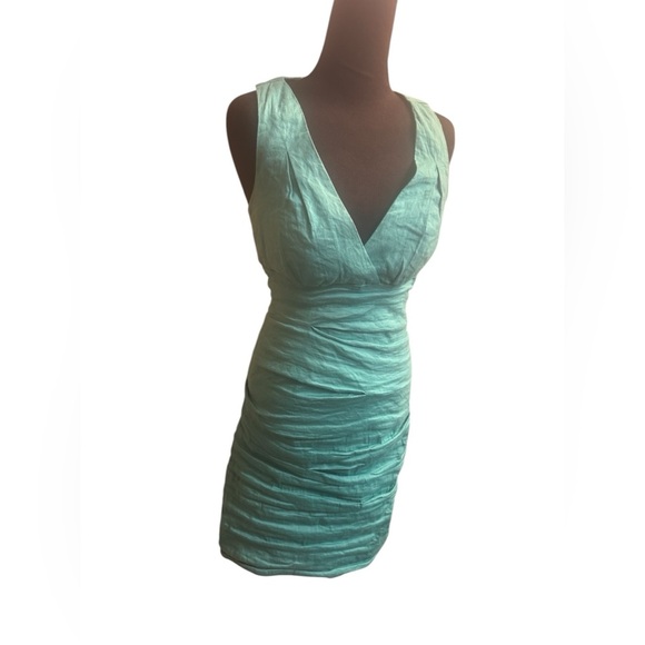 NICOLE MILLER Ruched Waist Bodycon Cocktail Dress Size 4 Cyan Teal Wedding EUC - Picture 11 of 14